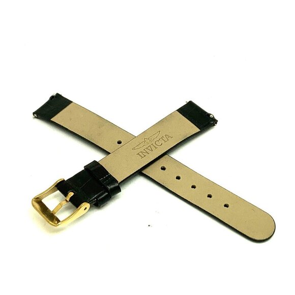 Invicta Women's Watch Replacement Band Black Leather 16mm Lug Gold Steel Clasp - Picture 2 of 5